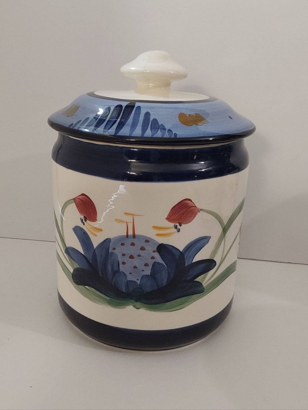 Gail Pittman Hand-Painted LARGE Ceramic Canister